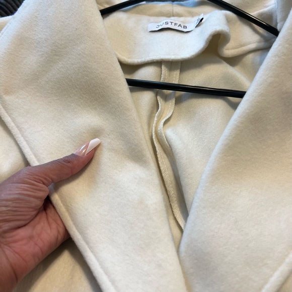 JustFab Cream Double-Breasted Coat - Picture 5 of 7